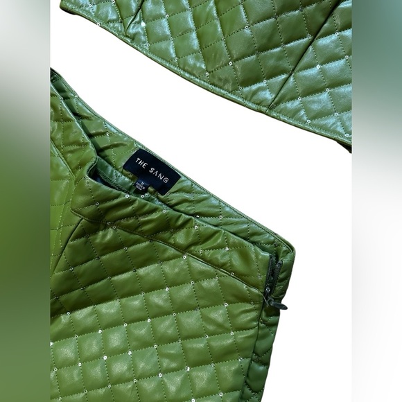 The Quilted Set Olive Sequin Bustier And High Waisted Wide Leg Pants Set Medium - Picture 6 of 15